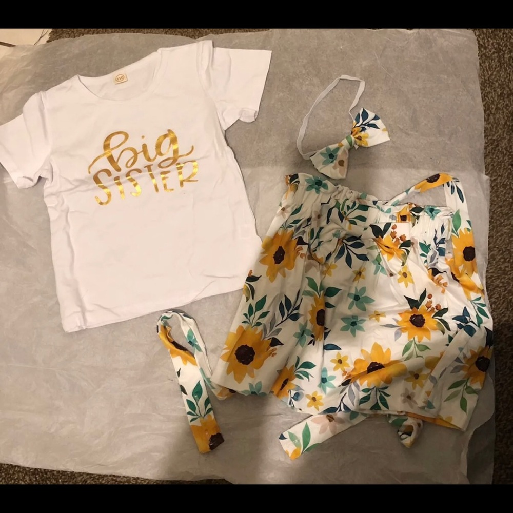 Big Sister Baby Floral 3 Piece Outfit